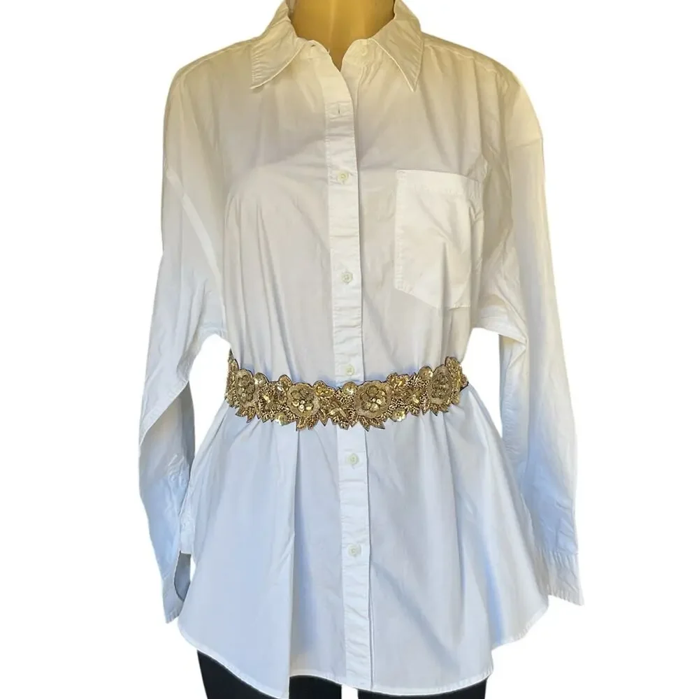 Gold Beaded Floral Belt  Elastic Waistband Sequin NWT Embroidered Boho Festival